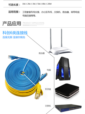 科創(chuàng)工程級超六類千兆網(wǎng)絡(luò)扁平網(wǎng)線 淺藍色1米跳線，高效傳輸?shù)拿髦侵x